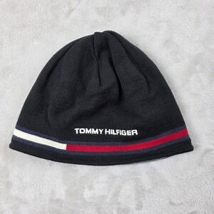 Tommy Hilfiger Knit Beanie Hat Mens One Size Black Fleece Lined Winter Casual